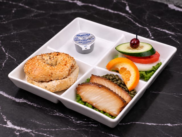 (F) Bagel, Cream Cheese, and Sable.