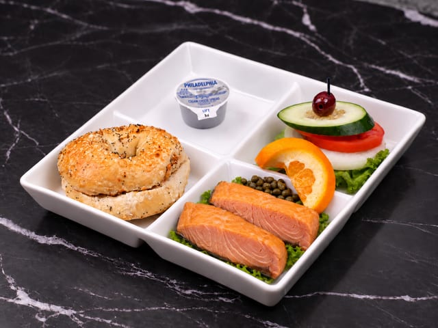 (H) Bagel, Cream Cheese, and Kippered Salmon.