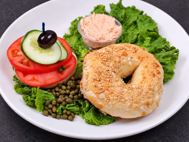 (E) Bagel, Lox Cream Cheese Spread.