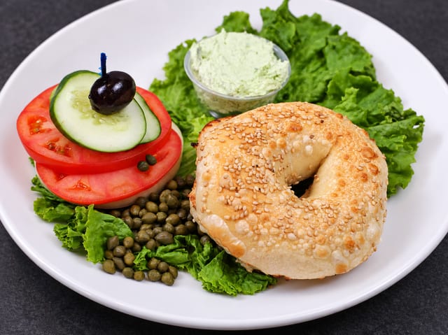 (J) Bagel and Chive Cream Cheese.