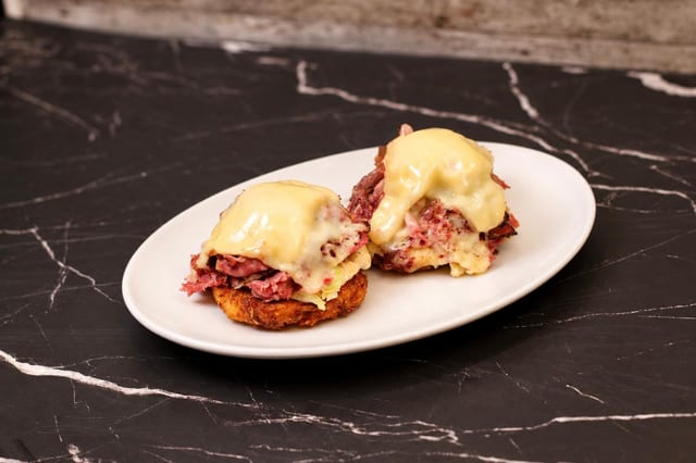 (R3) Hot Corned Beef, Pastrami, and Melted Swiss Cheese.