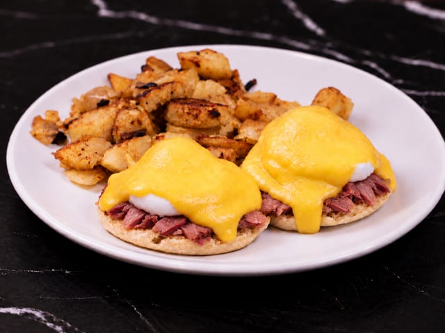 Eggs Benedict with Corned Beef.
